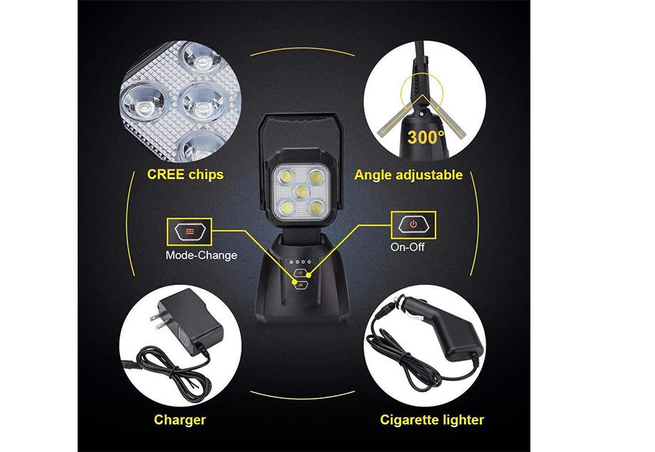 Cali Raised 15W Magnetic Base Rechargeable LED Work/Camp Light