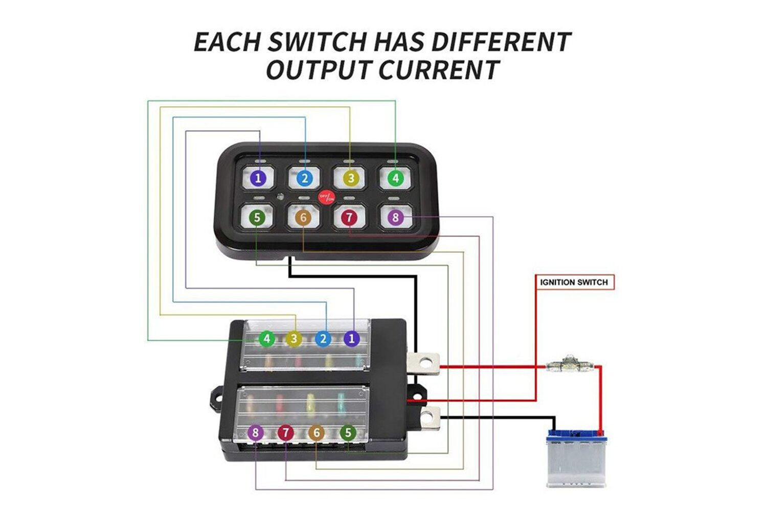 VEHICLE ACCESSORY 8 SWITCH CONTROL SYSTEM (BLUE BACKLIGHTING)