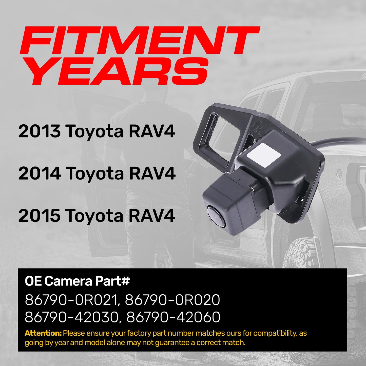 Toyota Rav4 (2013-2015) OEM Replacement Backup Camera OE Part # 86790-0R020, 86790-0R021, 86790-42030, 86790-42060