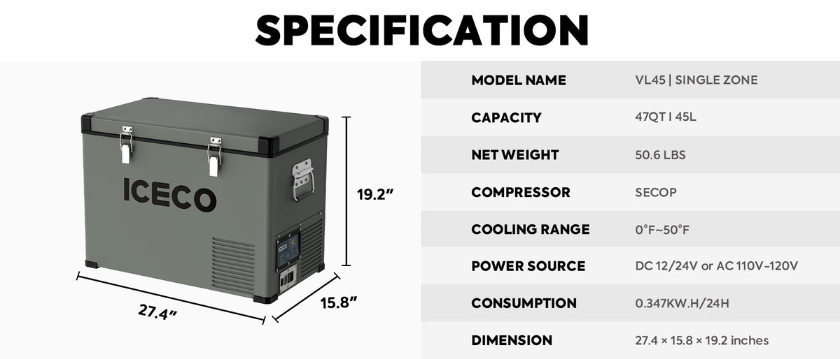 ICECO VL45 Single-Zone Portable Fridge Freezer | 45L