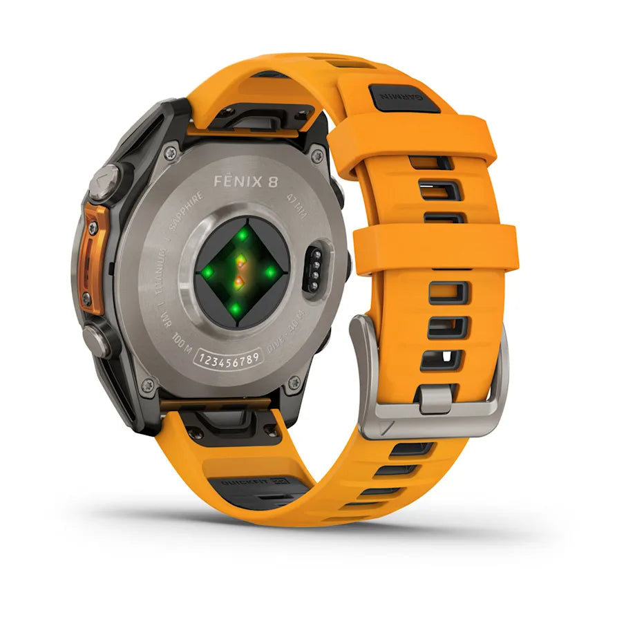 Garmin fēnix® 8 AMOLED, Sapphire, Titanium w/ Spark Orange/Graphite Silicone Band