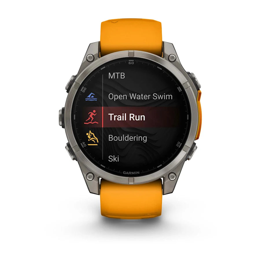 Garmin fēnix® 8 AMOLED, Sapphire, Titanium w/ Spark Orange/Graphite Silicone Band