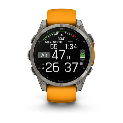 Garmin fēnix® 8 AMOLED, Sapphire, Titanium w/ Spark Orange/Graphite Silicone Band