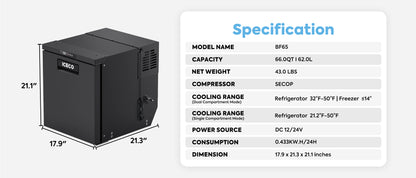 ICECO BF65 RV & Truck Refrigerator Freezer | 62L