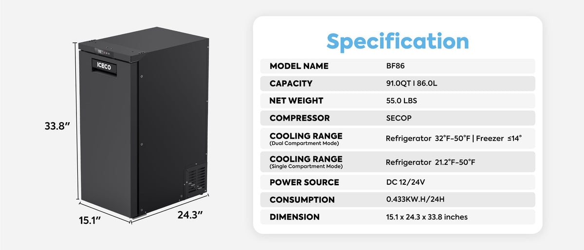 ICECO BF86 RV & Truck Refrigerator Freezer | 86L