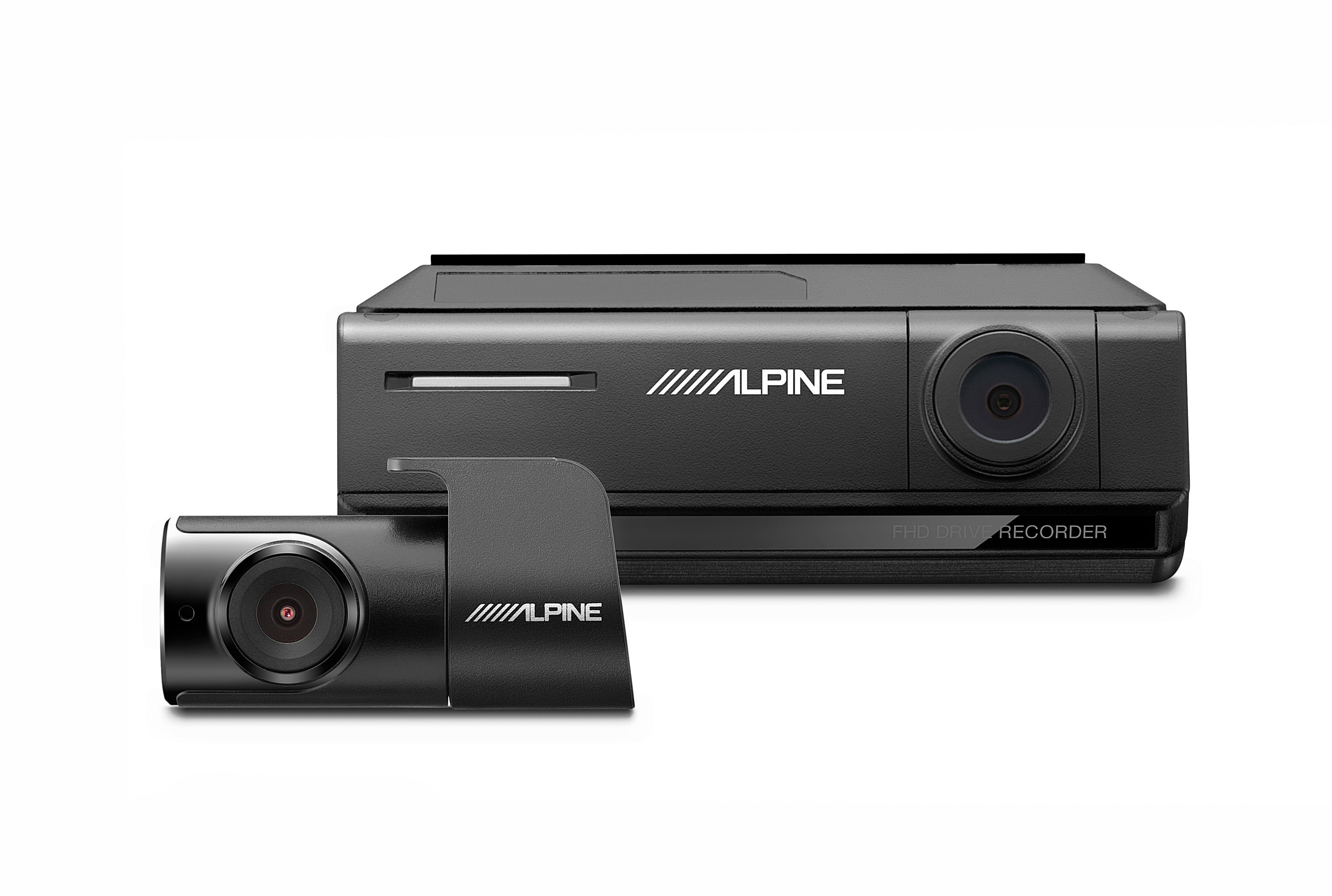 Alpine DVR-C320R HD dash cam with Wi-Fi and included rear-view cam —  designed for select Alpine touchscreen radios at Crutchfield