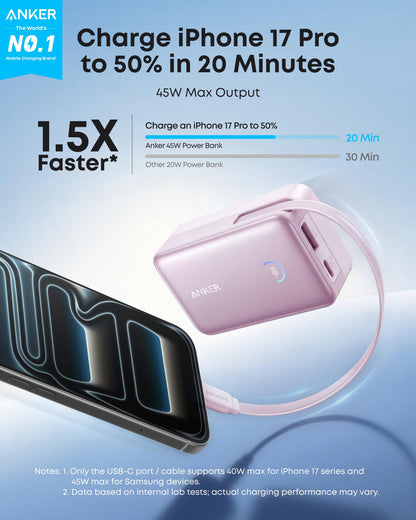 Anker Nano Power Bank (10K, 45W, Built-In Retractable USB-C Cable)