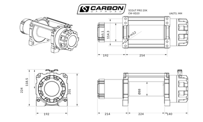 Carbon Offroad Scout Pro Extreme Duty Truck Winch | 20,000lb 24V Winch Only