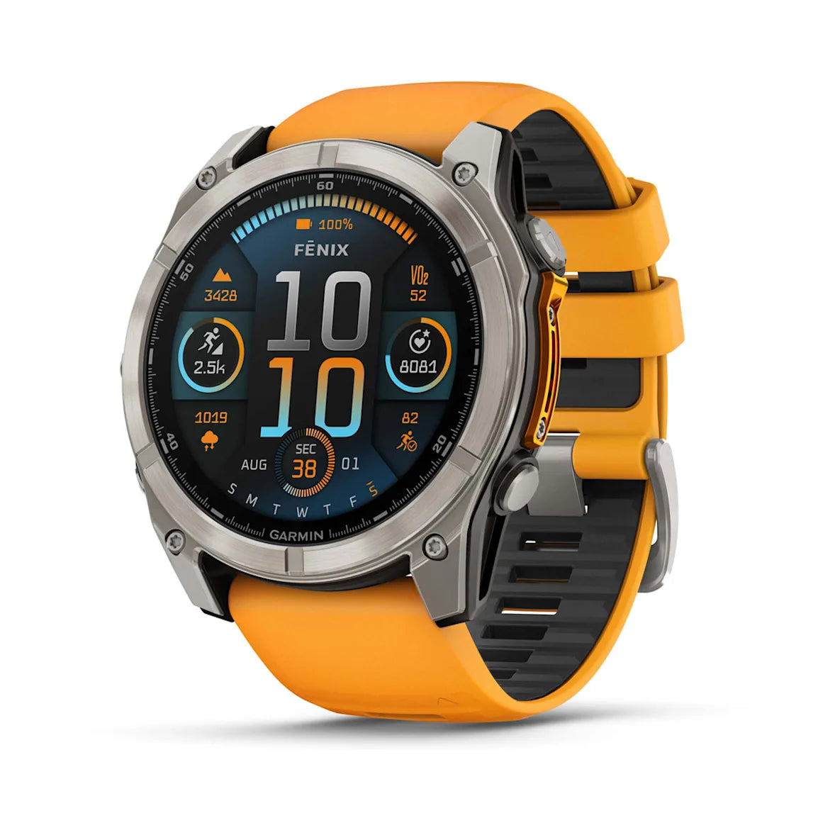 Garmin fēnix® 8 AMOLED, Sapphire, Titanium w/ Spark Orange/Graphite Silicone Band