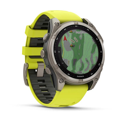 Garmin fēnix® 8 Solar, Sapphire, Titanium w/ Amp Yellow/Graphite Silicone Band