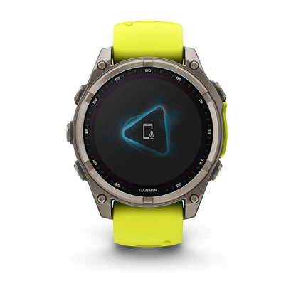 Garmin fēnix® 8 Solar, Sapphire, Titanium w/ Amp Yellow/Graphite Silicone Band