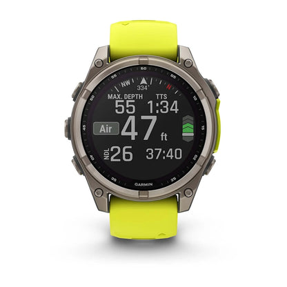 Garmin fēnix® 8 Solar, Sapphire, Titanium w/ Amp Yellow/Graphite Silicone Band